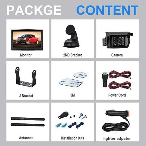Emmako Digital Wireless Backup Camera 5'' Monitor System Truly Color for Truck/RV/Car/Trailer/Pickup IP69K Waterproof Rear/Front View Driving/Reversing Use Guide Lines On/Off