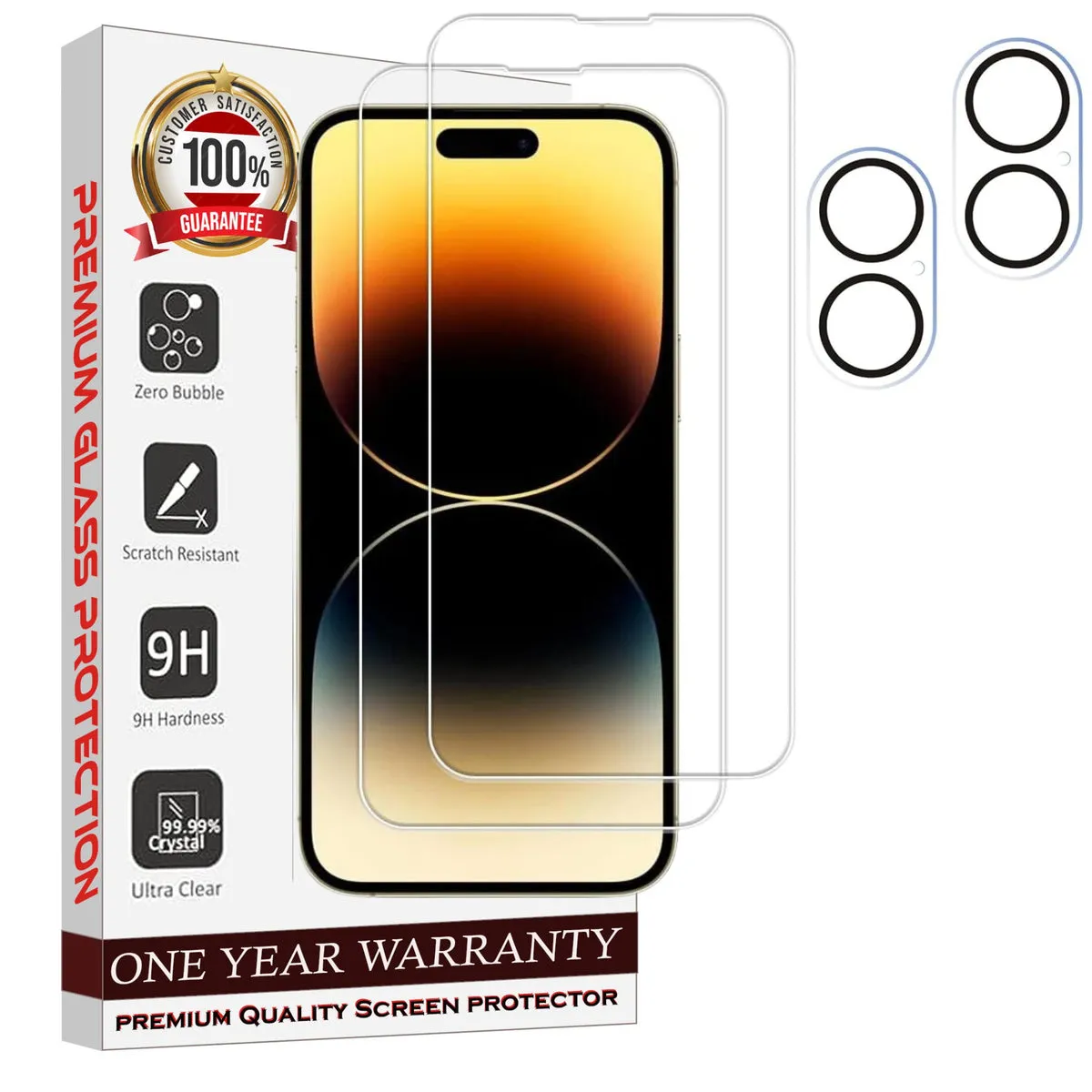 Entronix 4-Pack for Apple iPhone 16, 2 Clear Tempered Glass Screen Protectors & 2 Camera Lens Protectors