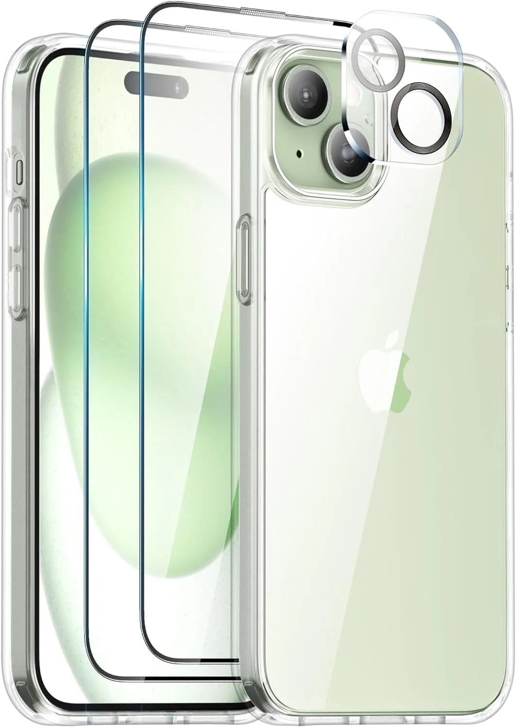 Entronix Case Heavy Duty Transparent Case for Apple iPhone 15 Clear with 2 Screen Protector and 1 Camera Lens, Shockproof Dropproof Slim Case