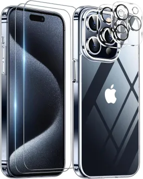 Entronix Case Heavy Duty Transparent Case for Apple iPhone 15 Pro Clear with 2 Screen Protector and Camera Lens, Shockproof Dropproof Slim Case