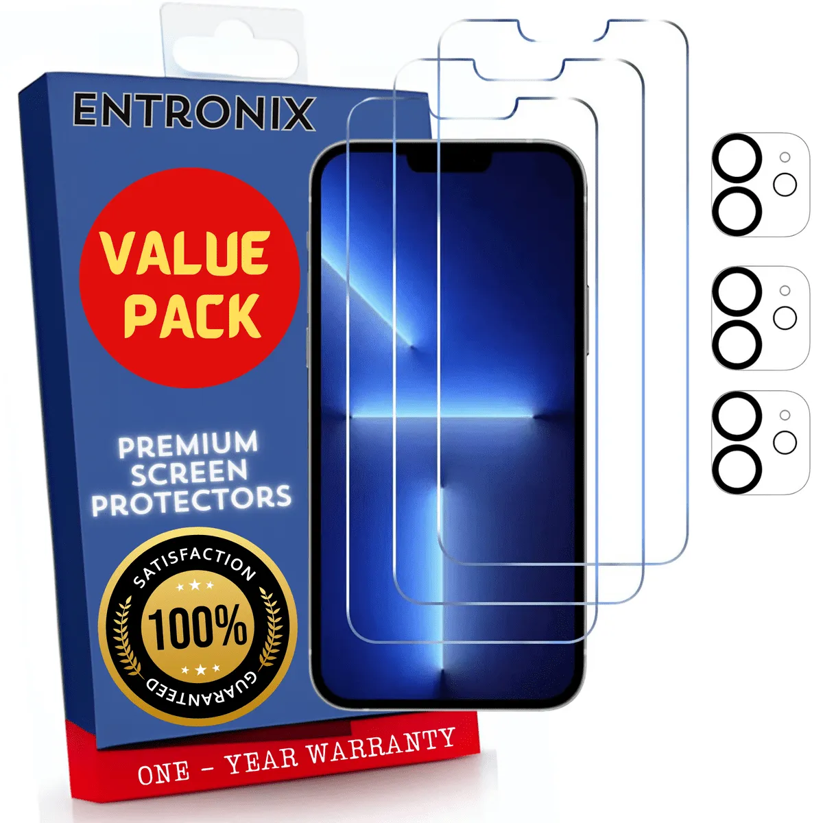 Entronix Case Screen Protector Bundle with Camera Cover Designed for Apple iPhone 12 Clear 9H Hardness,Bubble Free Easy Install, 3 PACK