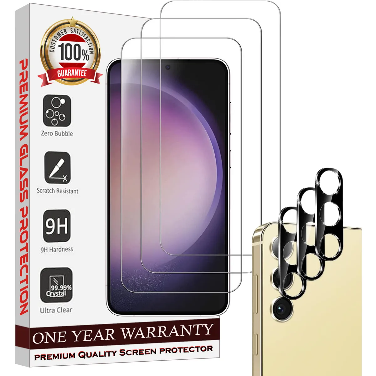Entronix Case Screen Protector Bundle with Camera Cover for Samsung Galaxy S24 Plus Clear Built Anti Scratch, Bubble Free Easy Install, 3 PACK
