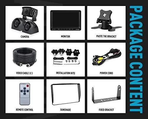 Fookoo Ⅱ HD Backup Camera Syste HD Backup Camera System Kit,1080P 7'' Split Screen Monitor IP69 Waterproof Rear View Camera for Bus/Truck/Trailer/Box/RV/Trailer/Tractor/ 5th Wheel (FHD3)