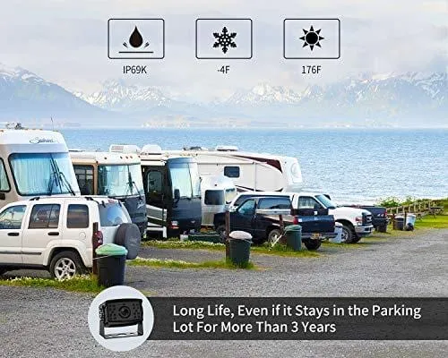 Fookoo Ⅱ HD Backup Camera Syste HD Backup Camera System Kit,1080P 7'' Split Screen Monitor IP69 Waterproof Rear View Camera for Bus/Truck/Trailer/Box/RV/Trailer/Tractor/ 5th Wheel (FHD3)