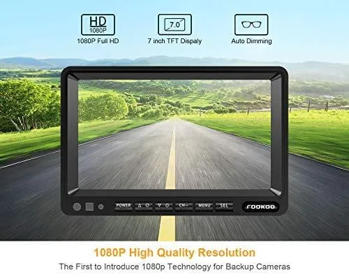 Fookoo Ⅱ HD Backup Camera Syste HD Backup Camera System Kit,1080P 7'' Split Screen Monitor IP69 Waterproof Rear View Camera for Bus/Truck/Trailer/Box/RV/Trailer/Tractor/ 5th Wheel (FHD3)