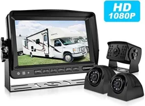 Fookoo Ⅱ HD Backup Camera Syste HD Backup Camera System Kit,1080P 7'' Split Screen Monitor IP69 Waterproof Rear View Camera for Bus/Truck/Trailer/Box/RV/Trailer/Tractor/ 5th Wheel (FHD3)