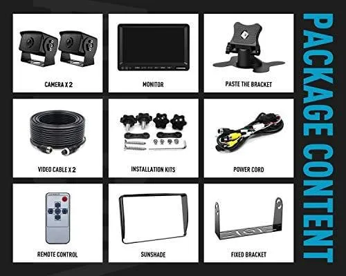 Fookoo Ⅱ HD Backup Camera System Kit,7''1080P Reversing Monitor IP69 Waterproof Rear View Camera,Sharp CCD Chip, 100% Not Wash Up,Truck/Semi-Trailer/Box Truck/RV (FHD2-Wired)