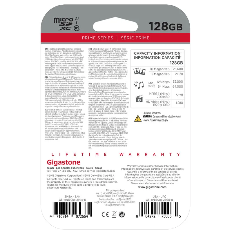 Gigastone 128 GB Micro SD Flash Memory Universal Pack 1 pk