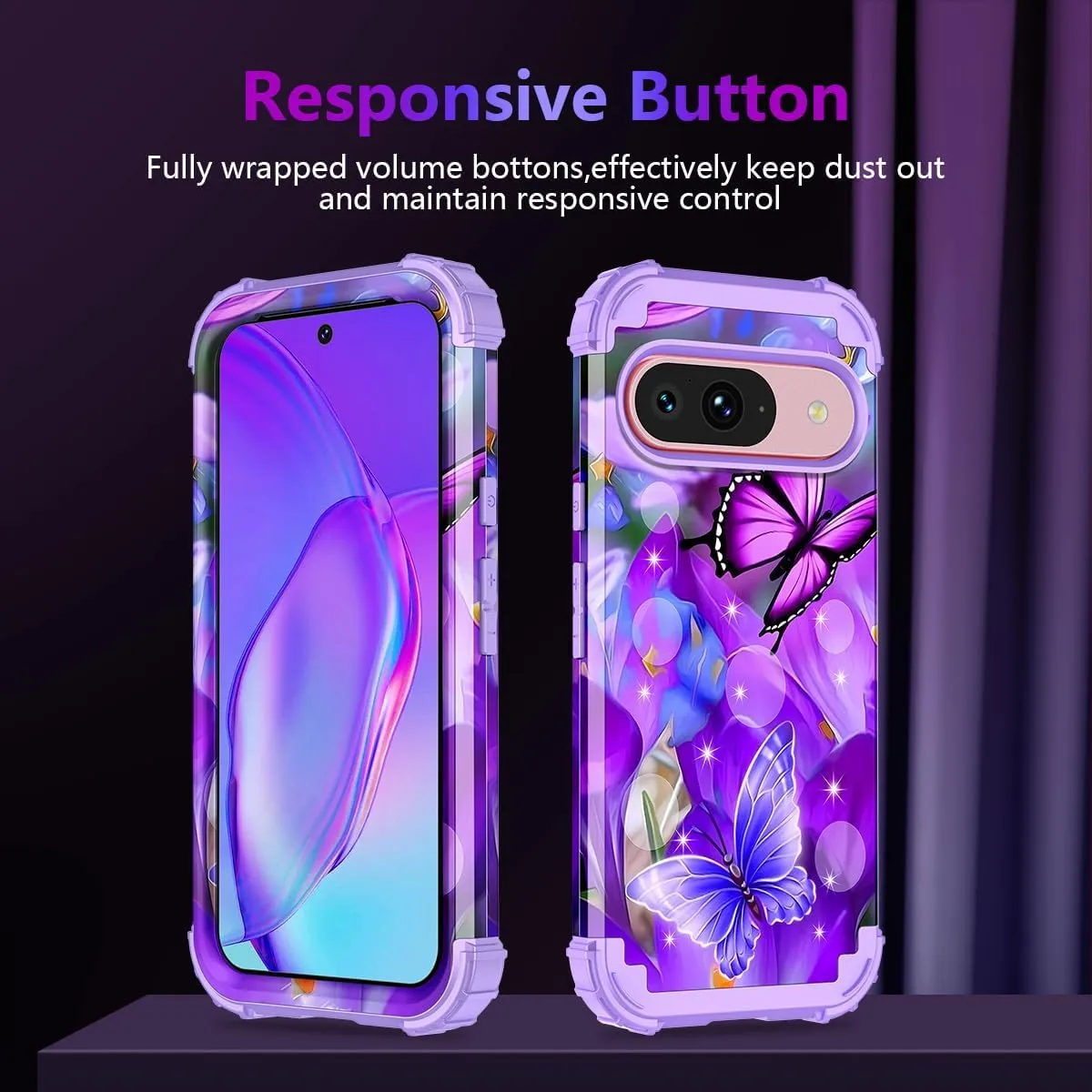 Google Pixel 9 Pro Case Shockproof Three Layer Heavy Duty Soft Silicone Rubber Bumper Hard Plastic Hybrid Protective Girls Cover