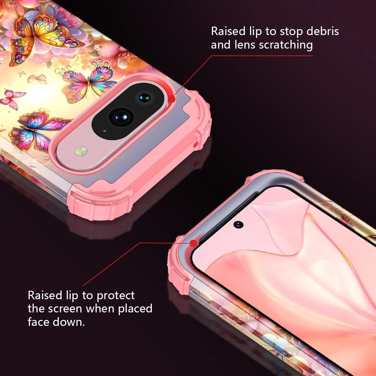 Google Pixel 9 Pro Case Shockproof Three Layer Heavy Duty Soft Silicone Rubber Bumper Hard Plastic Hybrid Protective Girls Cover