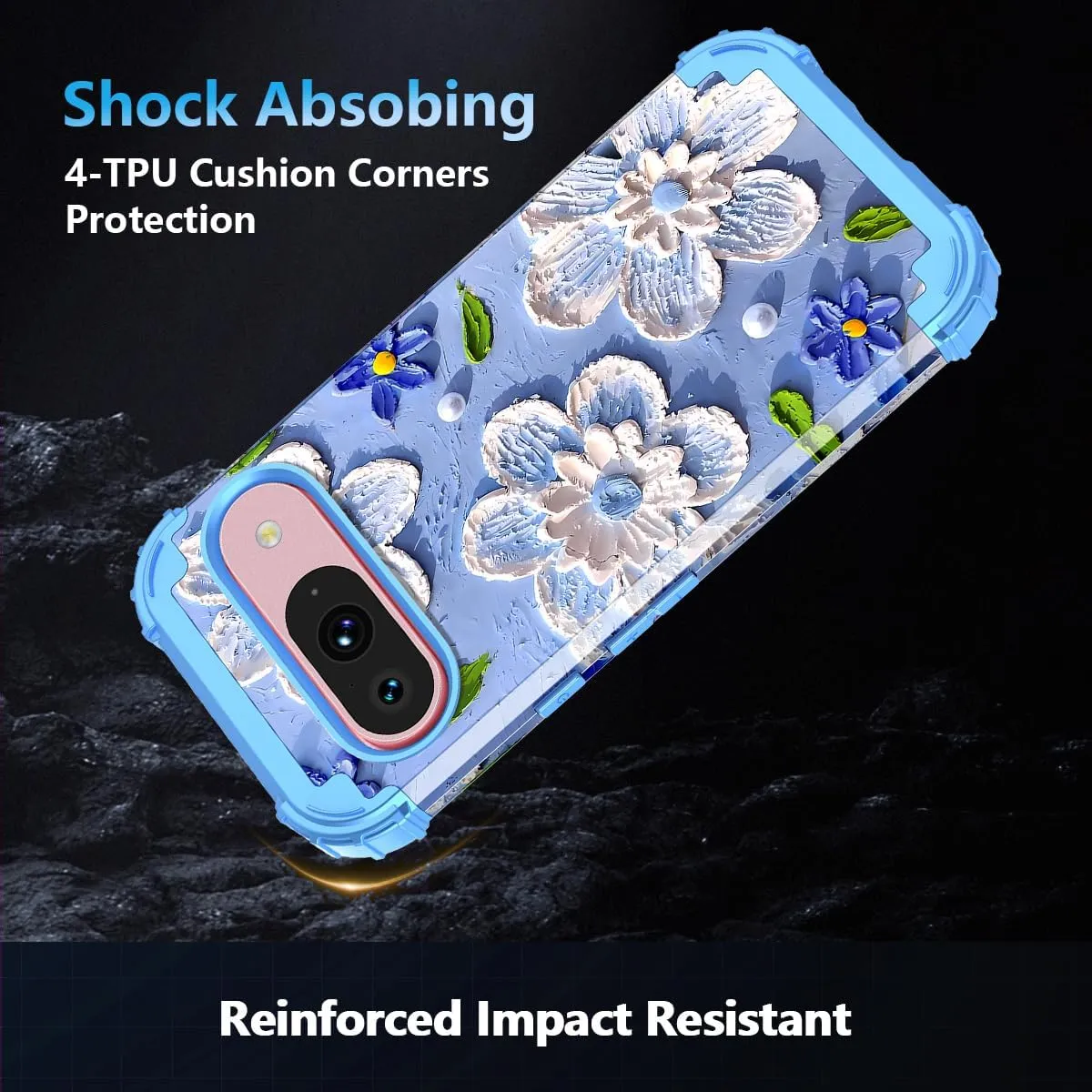 Google Pixel 9 Pro Case Shockproof Three Layer Heavy Duty Soft Silicone Rubber Bumper Hard Plastic Hybrid Protective Girls Cover