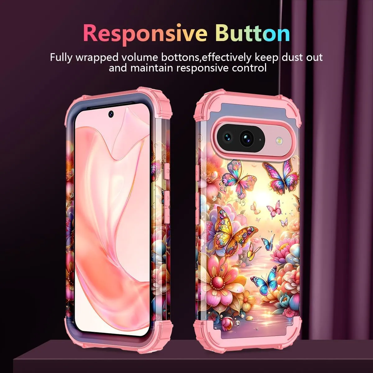 Google Pixel 9 Pro Case Shockproof Three Layer Heavy Duty Soft Silicone Rubber Bumper Hard Plastic Hybrid Protective Girls Cover