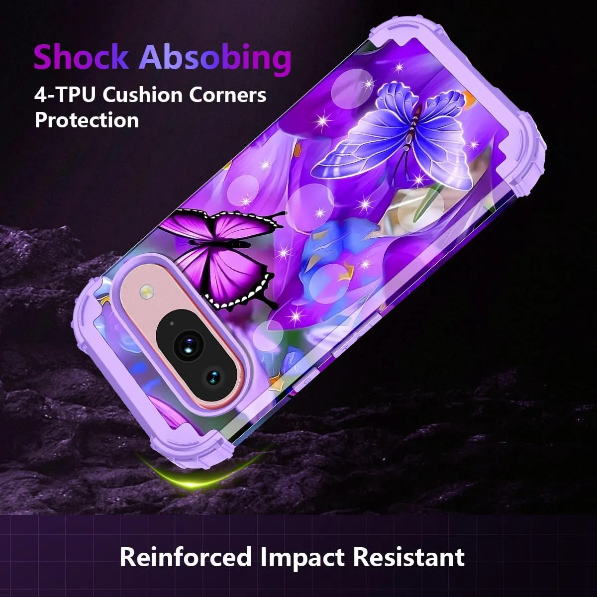 Google Pixel 9 Pro Case Shockproof Three Layer Heavy Duty Soft Silicone Rubber Bumper Hard Plastic Hybrid Protective Girls Cover