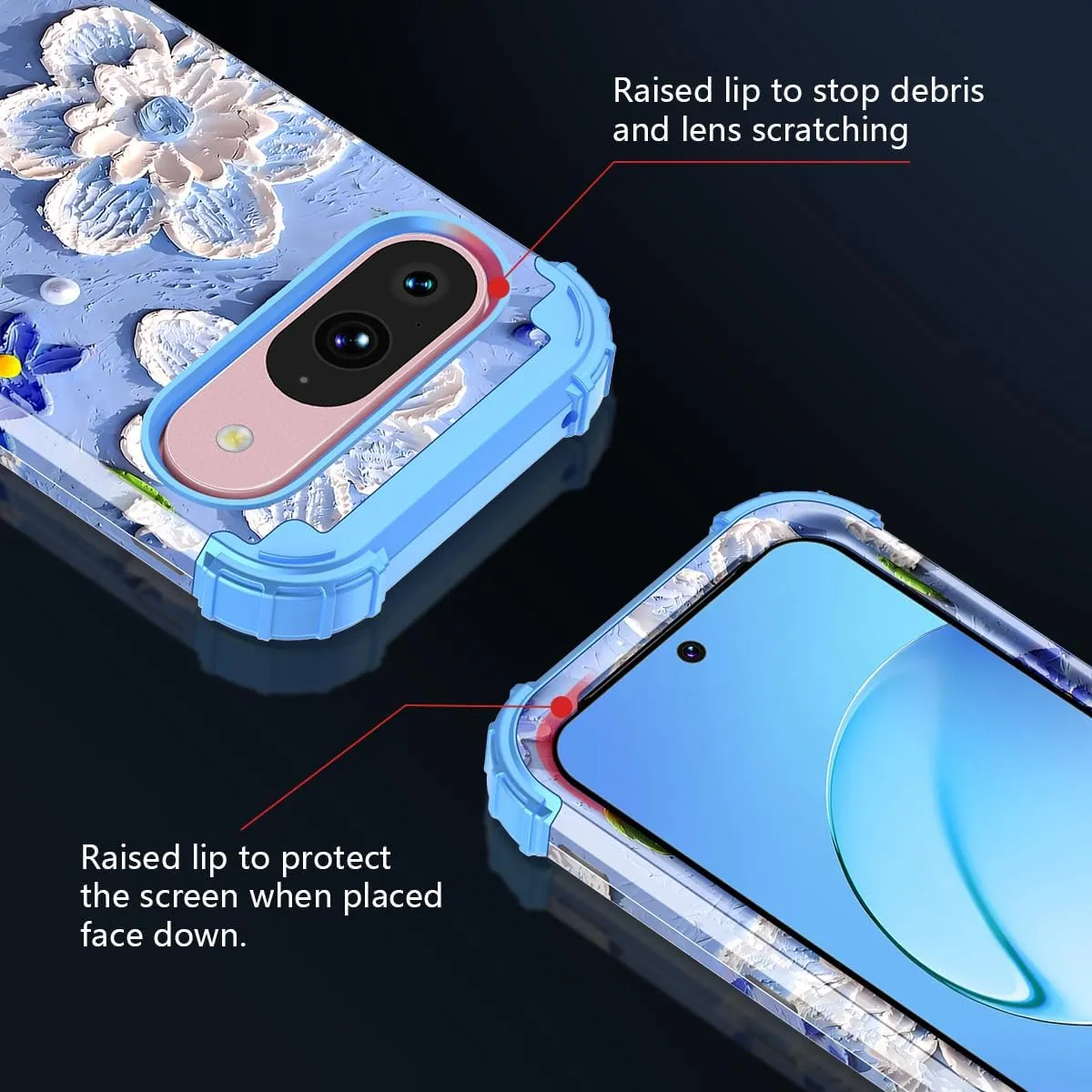 Google Pixel 9 Pro Case Shockproof Three Layer Heavy Duty Soft Silicone Rubber Bumper Hard Plastic Hybrid Protective Girls Cover
