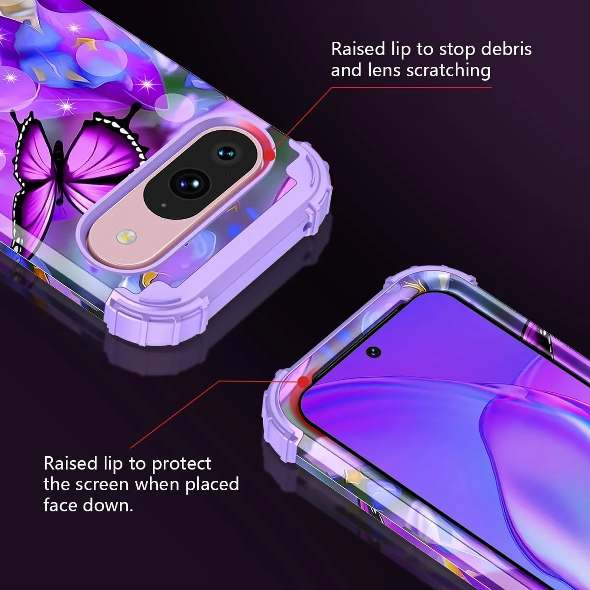 Google Pixel 9 Pro Case Shockproof Three Layer Heavy Duty Soft Silicone Rubber Bumper Hard Plastic Hybrid Protective Girls Cover