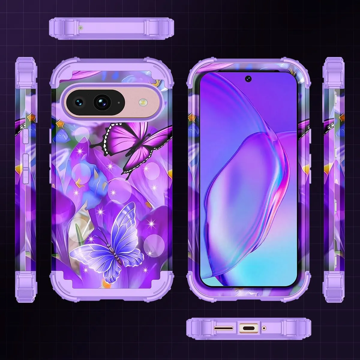 Google Pixel 9 Pro Case Shockproof Three Layer Heavy Duty Soft Silicone Rubber Bumper Hard Plastic Hybrid Protective Girls Cover