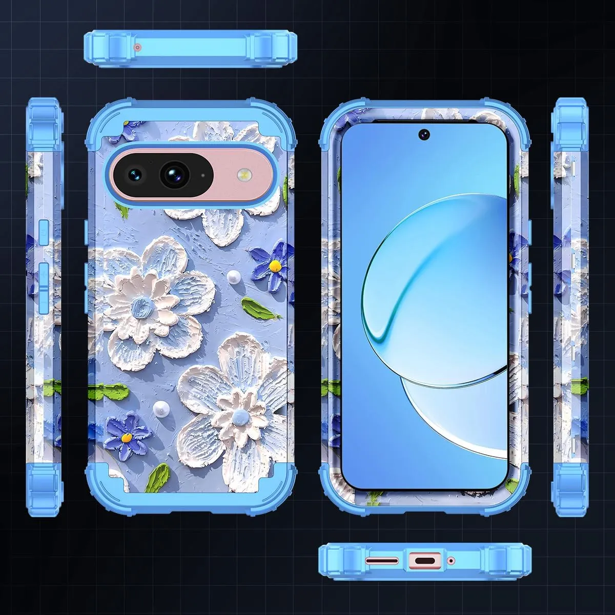 Google Pixel 9 Pro Case Shockproof Three Layer Heavy Duty Soft Silicone Rubber Bumper Hard Plastic Hybrid Protective Girls Cover