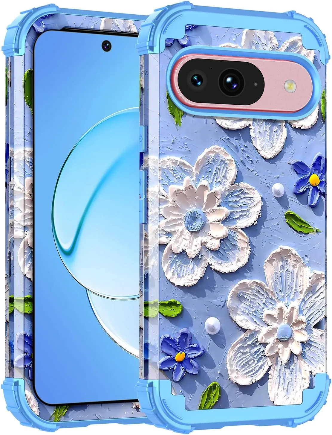Google Pixel 9 Pro Case Shockproof Three Layer Heavy Duty Soft Silicone Rubber Bumper Hard Plastic Hybrid Protective Girls Cover