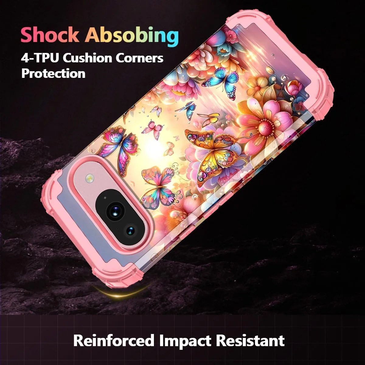 Google Pixel 9 Pro Case Shockproof Three Layer Heavy Duty Soft Silicone Rubber Bumper Hard Plastic Hybrid Protective Girls Cover