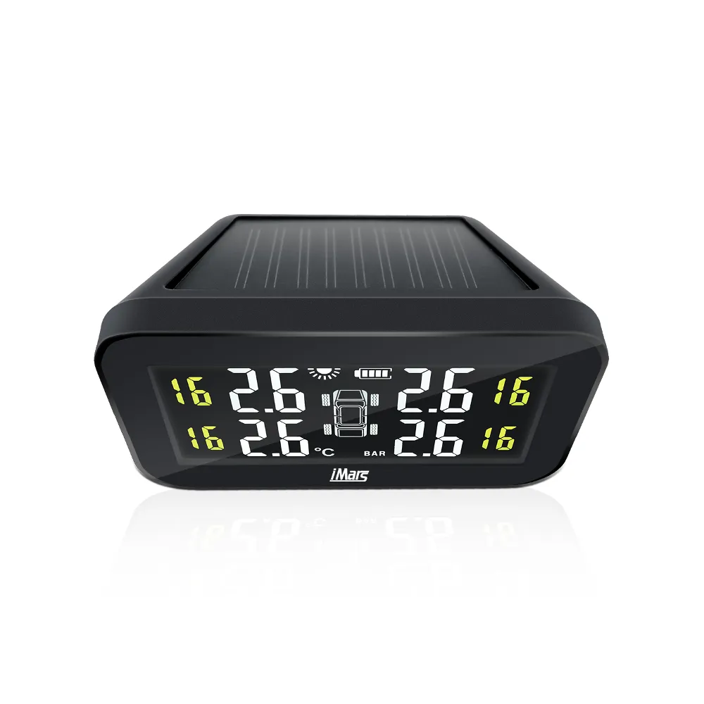 Imars T270 TPMS Solar Power Tire Pressure Monitor System Large Screen LCD Display Tester Wireless with 4 External Sensors Universal