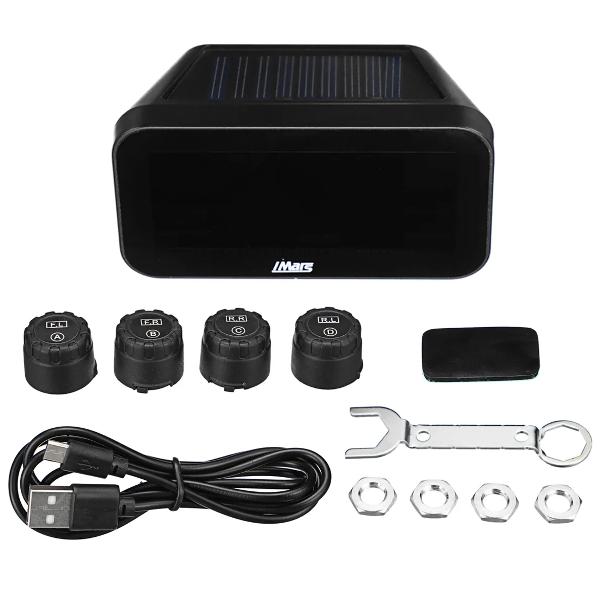 Imars T270 TPMS Solar Power Tire Pressure Monitor System Large Screen LCD Display Tester Wireless with 4 External Sensors Universal