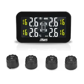 Imars T270 TPMS Solar Power Tire Pressure Monitor System Large Screen LCD Display Tester Wireless with 4 External Sensors Universal