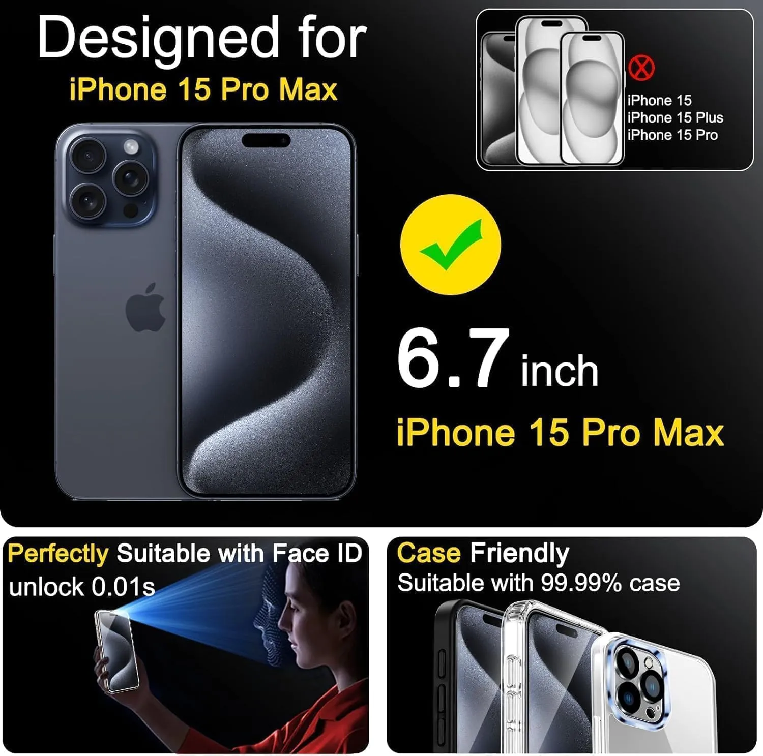 iPhone 16 Pro Max Screen Protector Tempered Glass - 4 Pack
