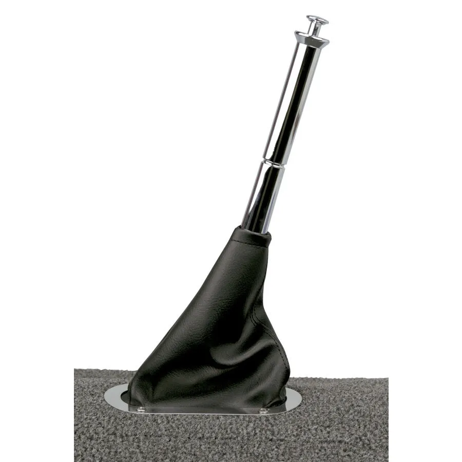 Lokar Floor Mount Parking Brake Boot - Oval Boot - Polished Stainless Ring - Vinyl - Black - Transmission Mount Parking Brake