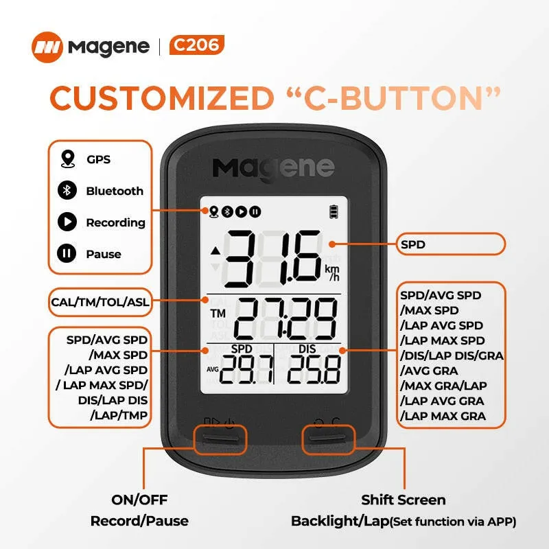 Magene GPS Bicycle Computer Wireless Speedometer C206 Road MTB Bike Bluetooth Cycling Counter