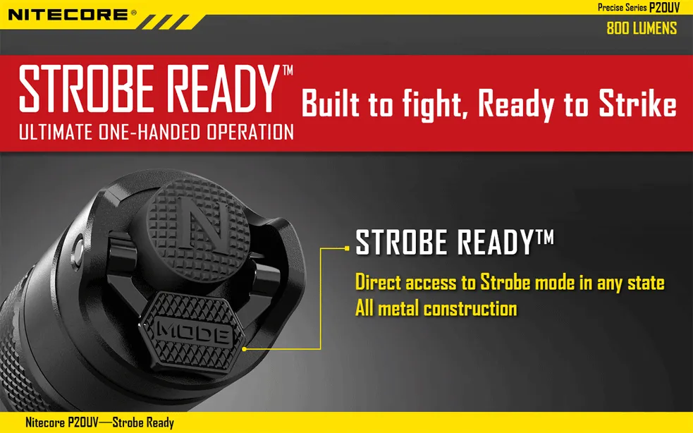 Nitecore Precise Series P20UV 1 x 18650 / 2 x CR123A CREE XM-L2 T6 800 Lumen LED Flashlight with Secondary UV LEDs