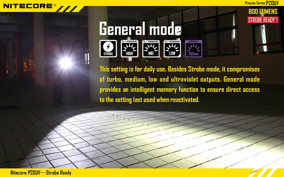 Nitecore Precise Series P20UV 1 x 18650 / 2 x CR123A CREE XM-L2 T6 800 Lumen LED Flashlight with Secondary UV LEDs