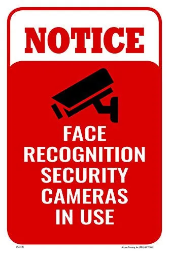 Notice Face Recognition Security Cameras In Use Building Business Retail Sign