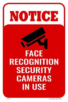 Notice Face Recognition Security Cameras In Use Building Business Retail Sign