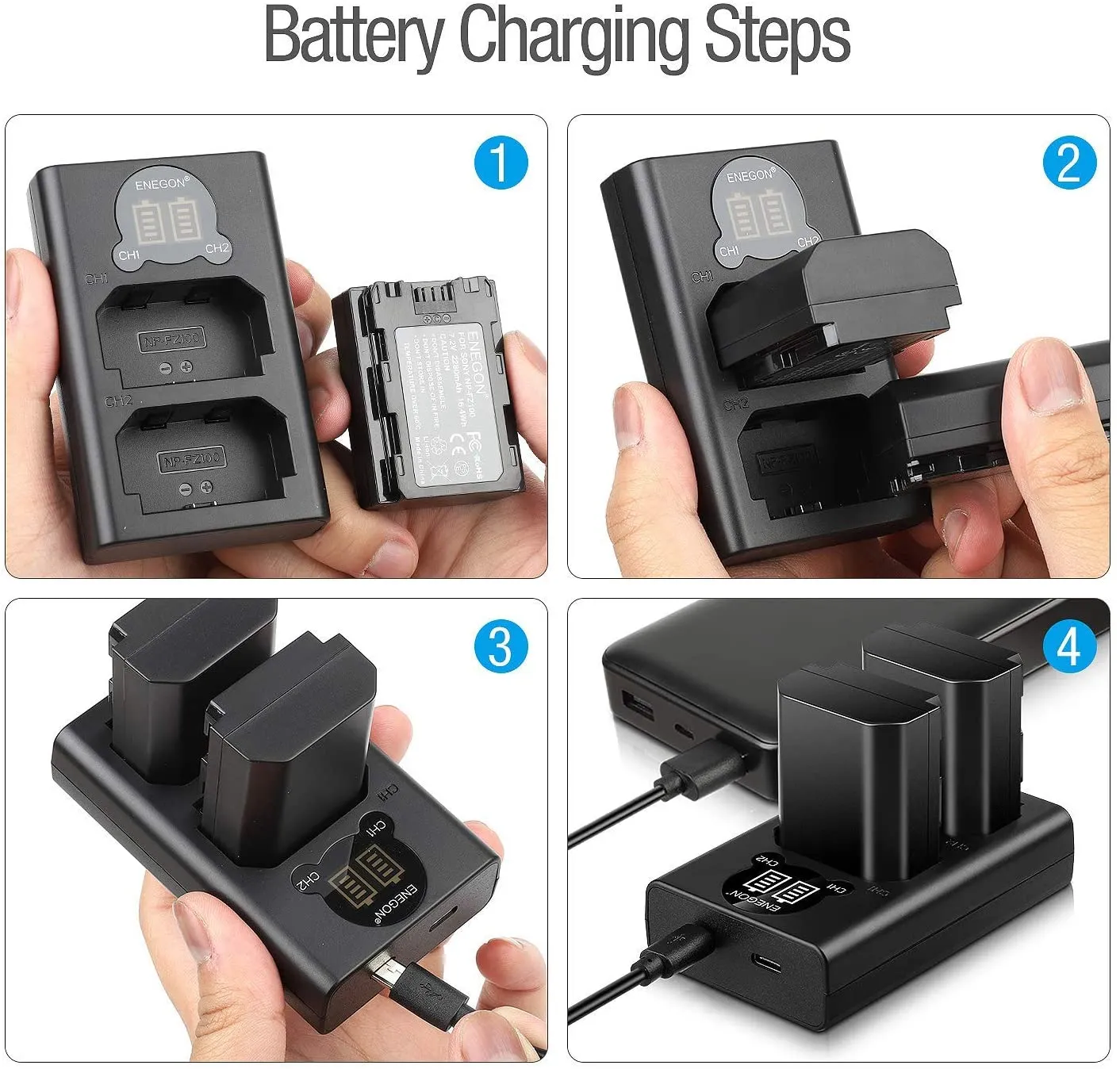 NP-FZ100 Replacement Battery (2-Pack) and Rapid Dual USB Charger Set
