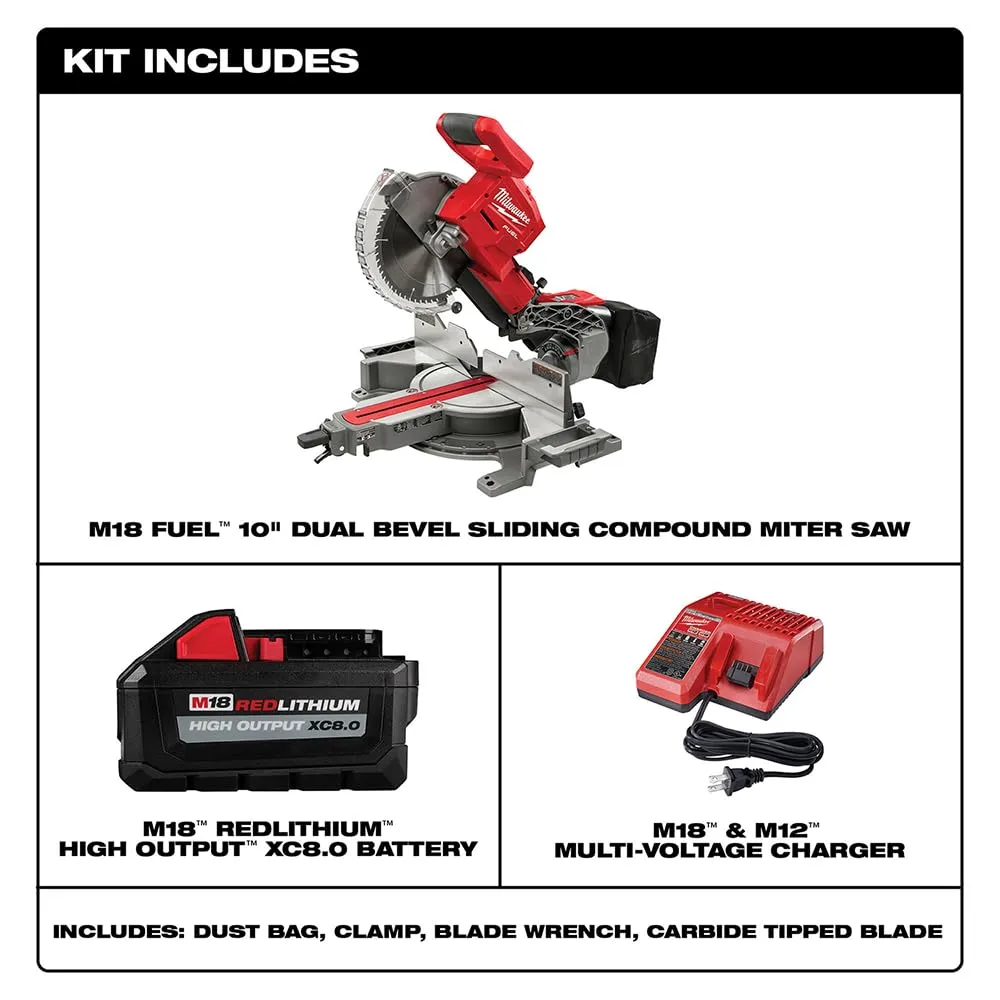 Open Box -  Milwaukee M18 Fuel 18-Volt 10 in. Lithium-Ion Brushless Cordless Dual Bevel Sliding Compound Miter Saw Kit with One 8.0 Ah Battery