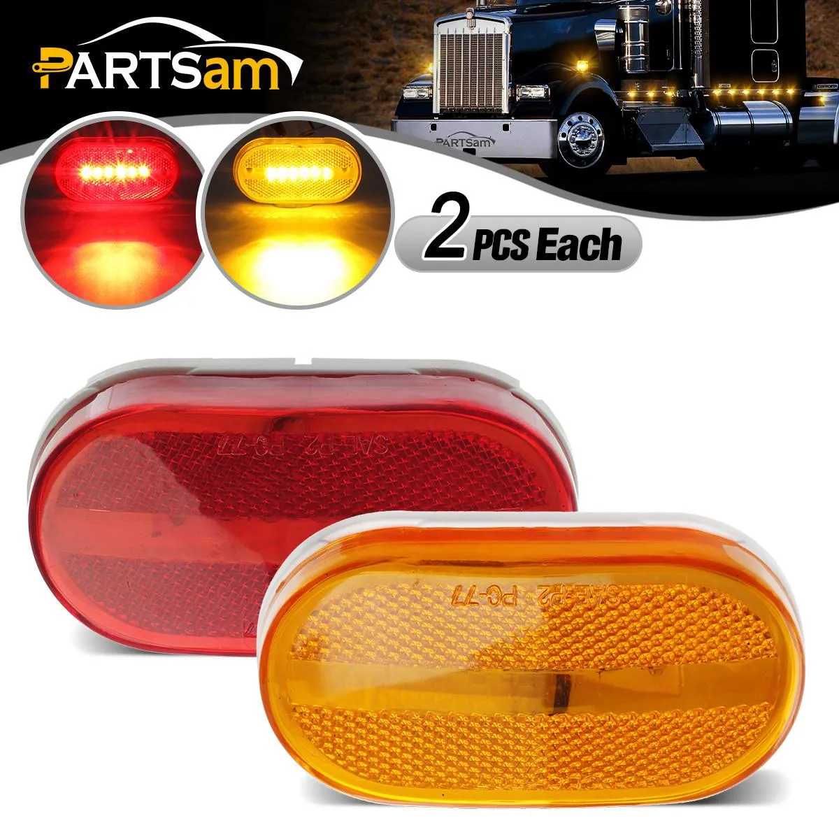 Partsam 4x LED Front Rear Side Marker Light Indicator for Boats Truck Trailer Amber & Red, 4 Inch RV Camper Trailer Rectangular Led Marker Clearance Lights with Reflex Lens 6 Diodes Waterproof 12V
