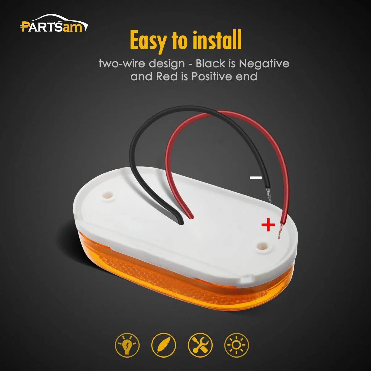 Partsam 4x LED Front Rear Side Marker Light Indicator for Boats Truck Trailer Amber & Red, 4 Inch RV Camper Trailer Rectangular Led Marker Clearance Lights with Reflex Lens 6 Diodes Waterproof 12V