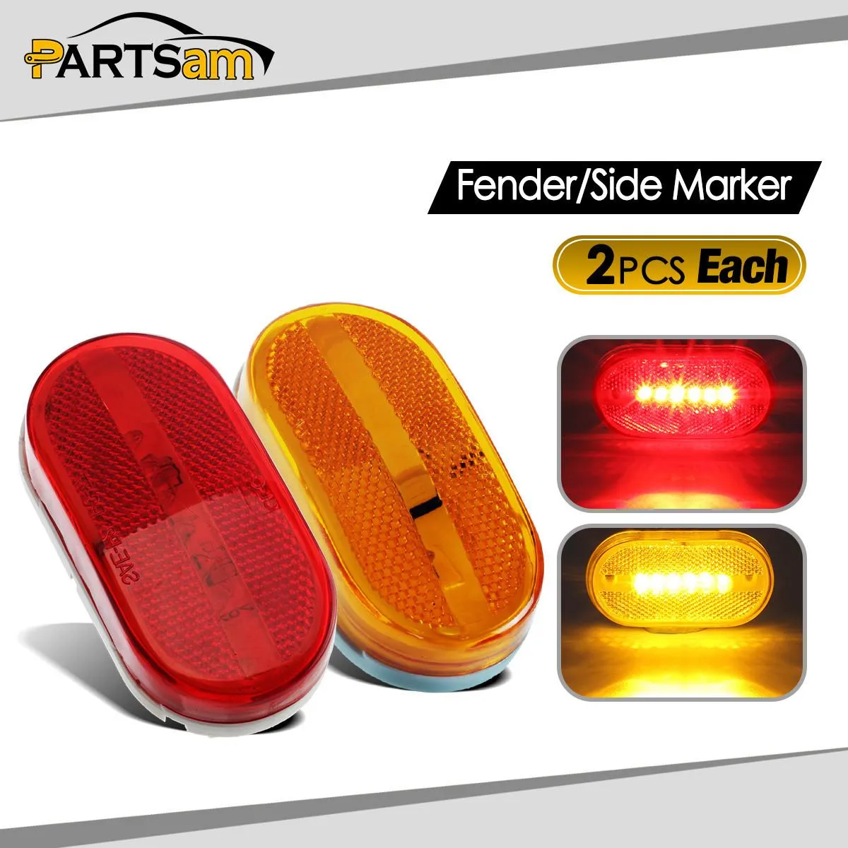 Partsam 4x LED Front Rear Side Marker Light Indicator for Boats Truck Trailer Amber & Red, 4 Inch RV Camper Trailer Rectangular Led Marker Clearance Lights with Reflex Lens 6 Diodes Waterproof 12V