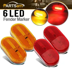 Partsam 4x LED Front Rear Side Marker Light Indicator for Boats Truck Trailer Amber & Red, 4 Inch RV Camper Trailer Rectangular Led Marker Clearance Lights with Reflex Lens 6 Diodes Waterproof 12V