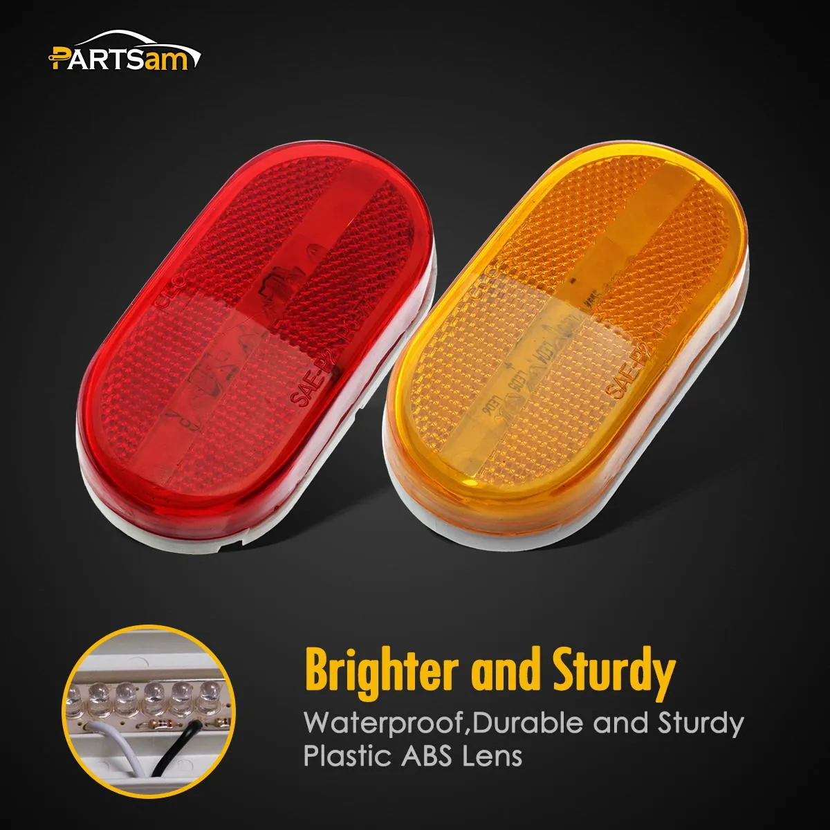 Partsam 4x LED Front Rear Side Marker Light Indicator for Boats Truck Trailer Amber & Red, 4 Inch RV Camper Trailer Rectangular Led Marker Clearance Lights with Reflex Lens 6 Diodes Waterproof 12V
