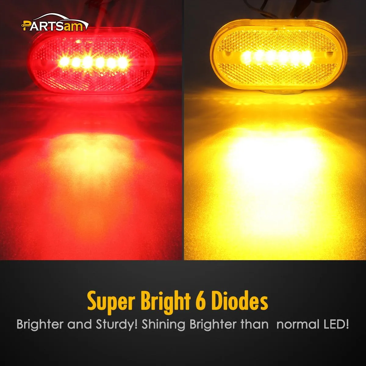 Partsam 4x LED Front Rear Side Marker Light Indicator for Boats Truck Trailer Amber & Red, 4 Inch RV Camper Trailer Rectangular Led Marker Clearance Lights with Reflex Lens 6 Diodes Waterproof 12V