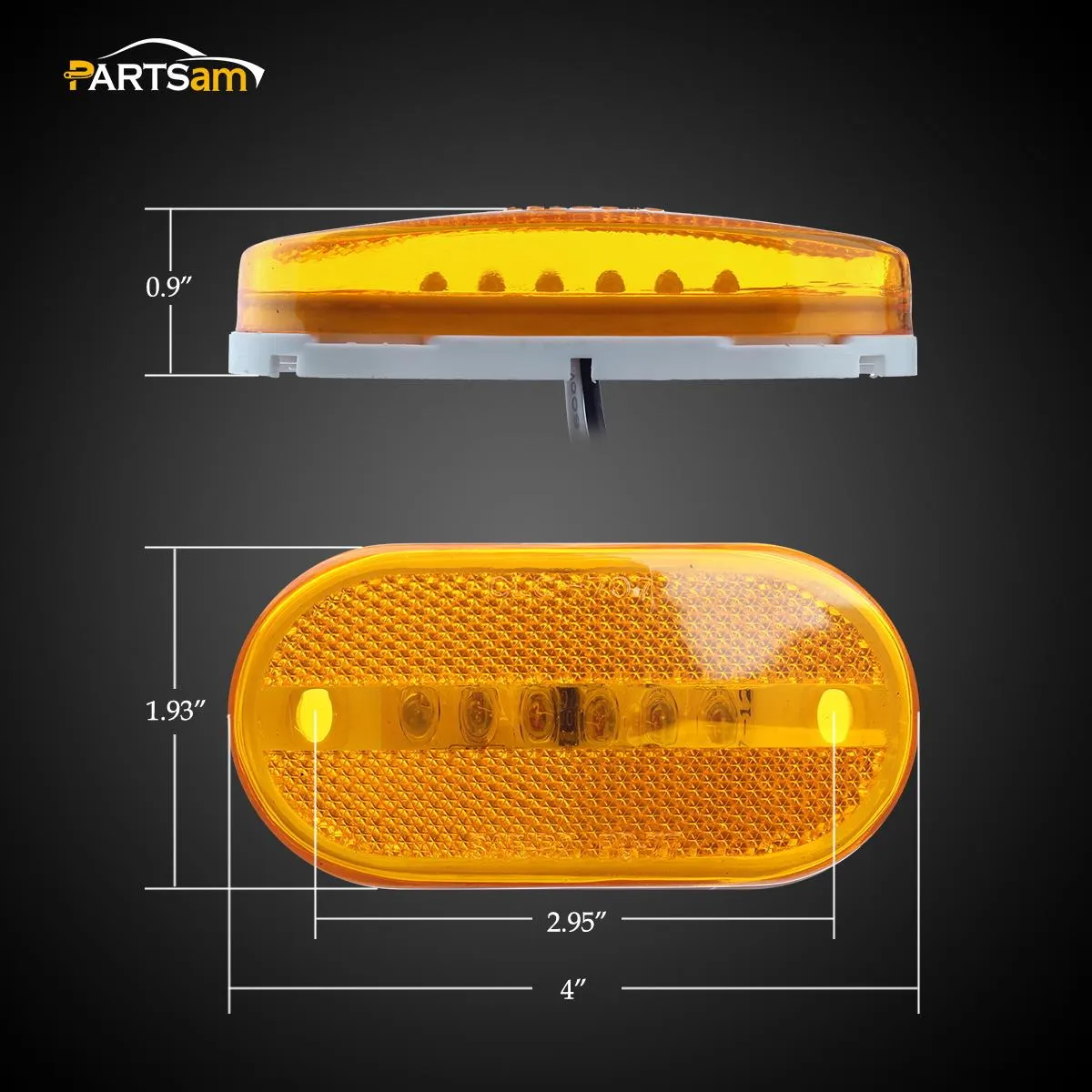 Partsam 4x LED Front Rear Side Marker Light Indicator for Boats Truck Trailer Amber & Red, 4 Inch RV Camper Trailer Rectangular Led Marker Clearance Lights with Reflex Lens 6 Diodes Waterproof 12V