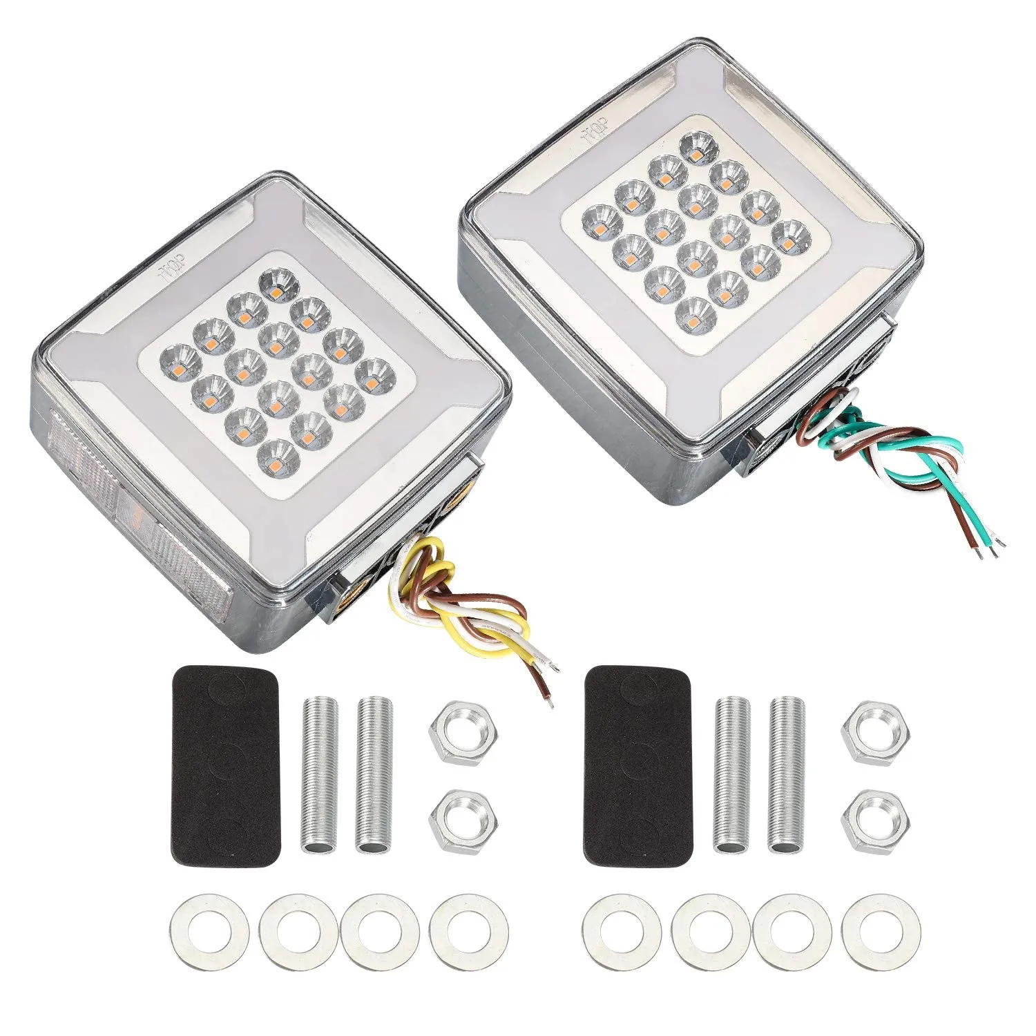 Partsam Pair Double Face Square Pedestal Fender Turn Signal Lights Halo Glow Double Stud, Amber/Red Square 47 Diode Led Turn Stop Marker Running lights Lamps 12V 24V 10-30V
