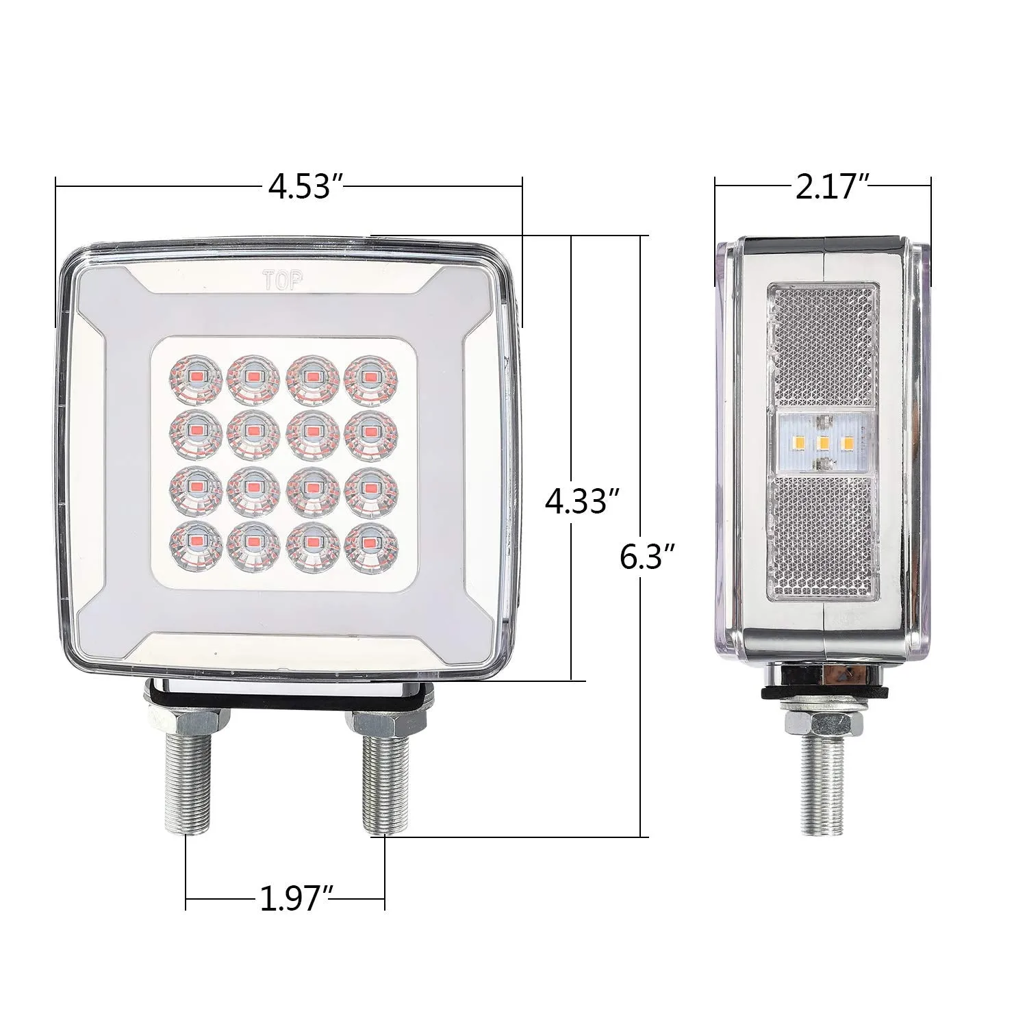 Partsam Pair Double Face Square Pedestal Fender Turn Signal Lights Halo Glow Double Stud, Amber/Red Square 47 Diode Led Turn Stop Marker Running lights Lamps 12V 24V 10-30V