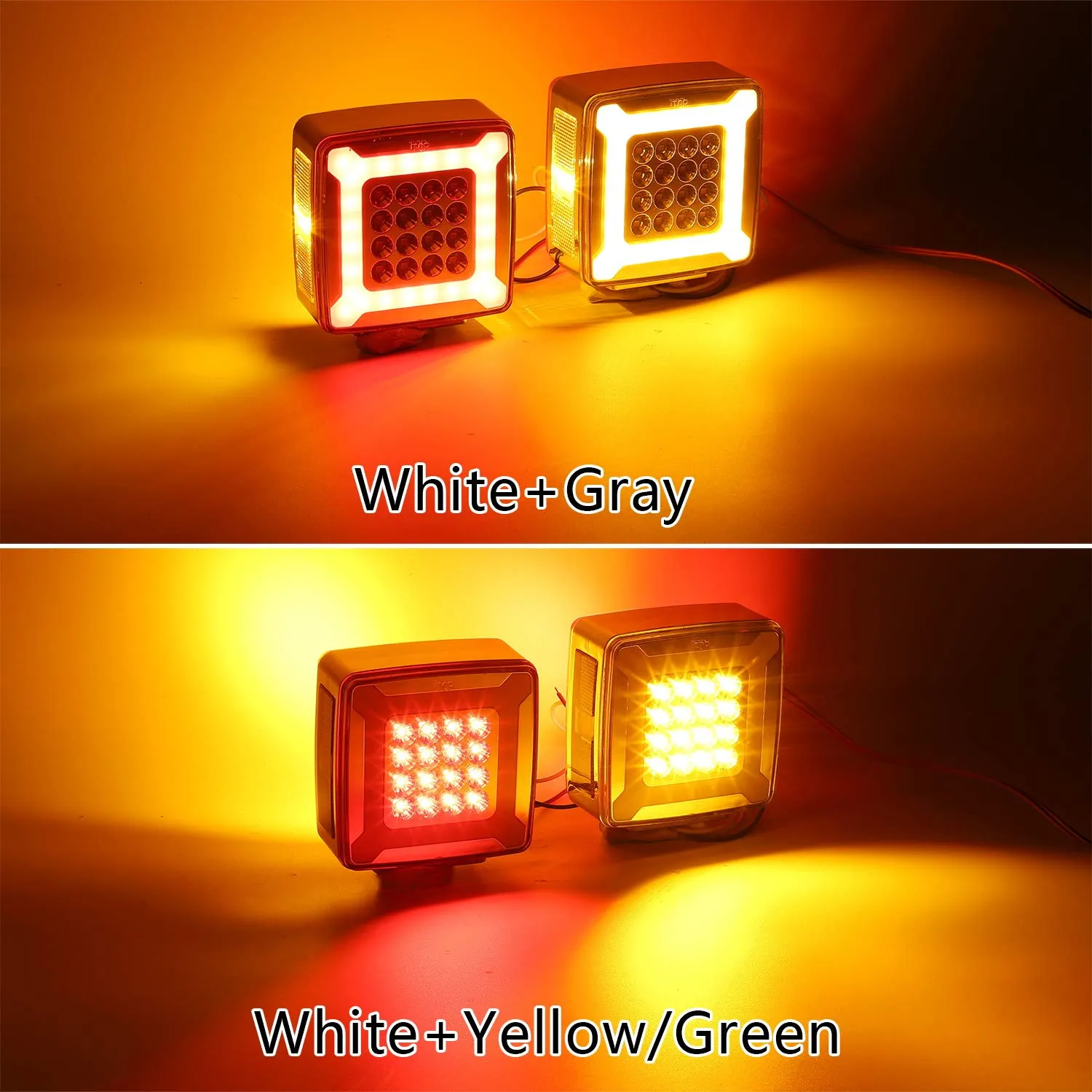 Partsam Pair Double Face Square Pedestal Fender Turn Signal Lights Halo Glow Double Stud, Amber/Red Square 47 Diode Led Turn Stop Marker Running lights Lamps 12V 24V 10-30V
