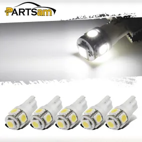 Partsam T10 LED Light Bulbs 5X White 161 168 194 Wedge Base Lights 5-5050-SMD for Cab Roof Running Marker Light LED Backup License Plate Parking Turn Signal Light