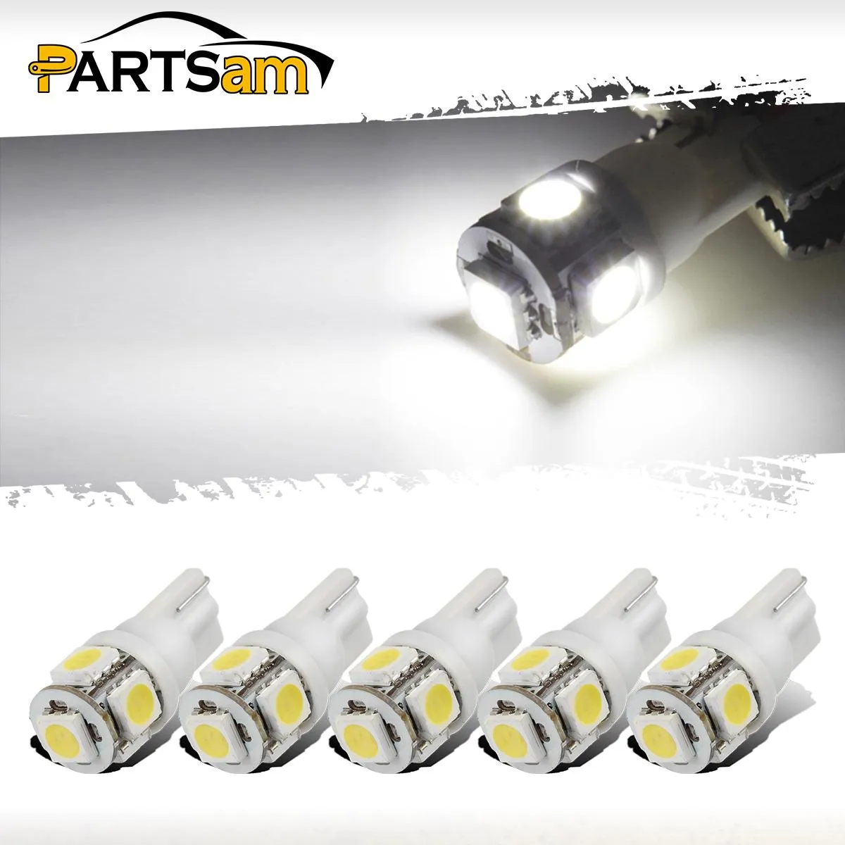 Partsam T10 LED Light Bulbs 5X White 161 168 194 Wedge Base Lights 5-5050-SMD for Cab Roof Running Marker Light LED Backup License Plate Parking Turn Signal Light