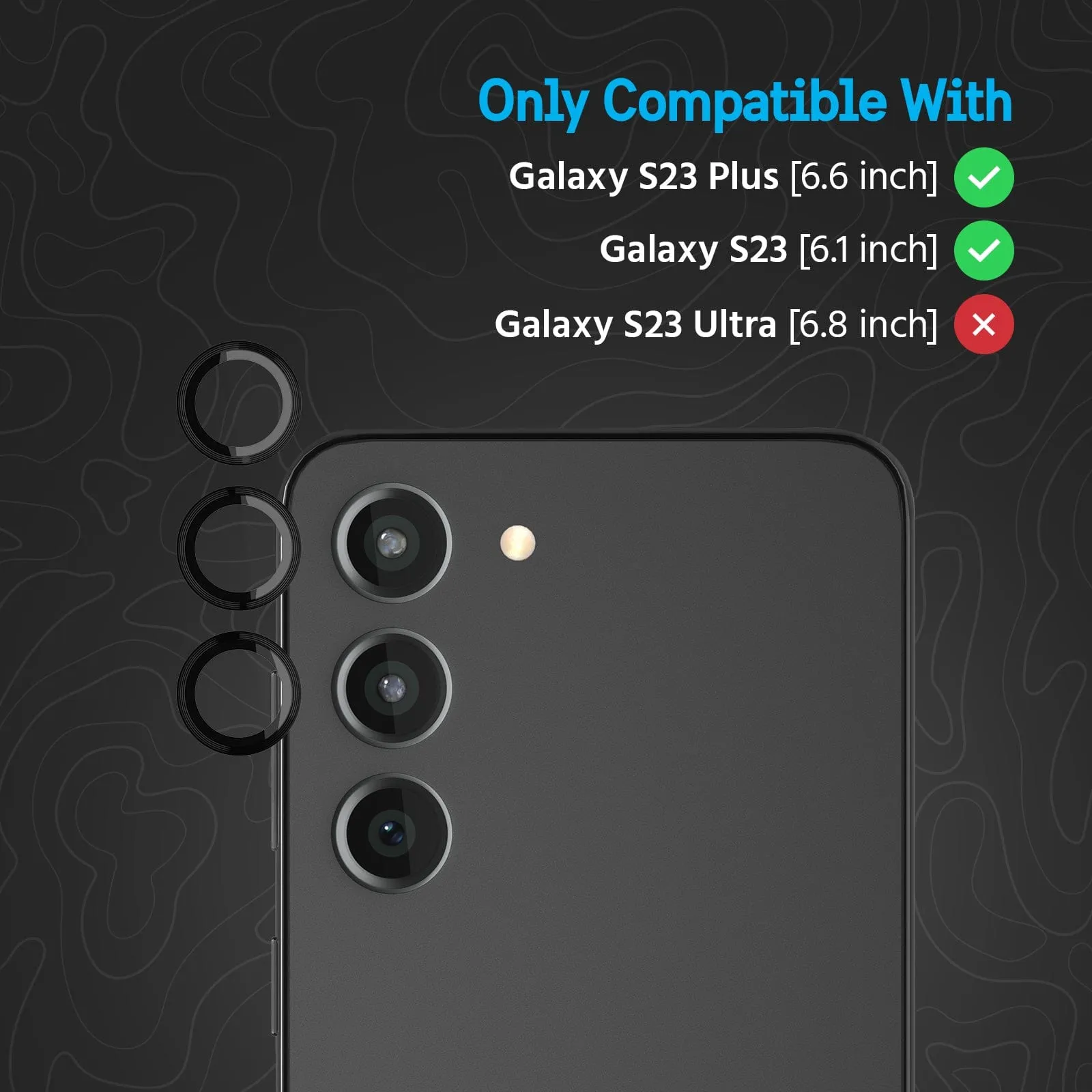 Pelican Aluminum Ring Lens Protectors for Galaxy S23 / S23  - Black