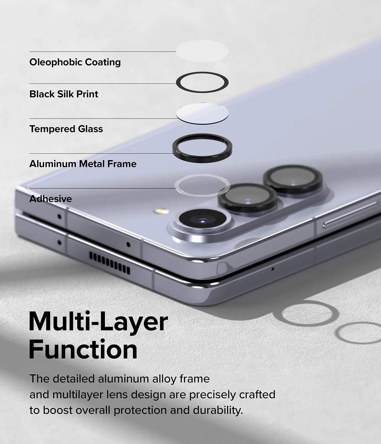 Ringke Samsung Galaxy Z Fold 5 (2023), Camera Lens Tempered Glass and Aluminum Frame - Black