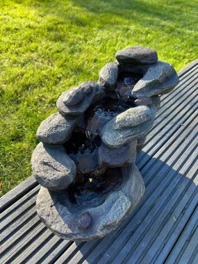 Rock Waterfall Water Feature with LED Lights - Solar Powered 45x23x24.5cm